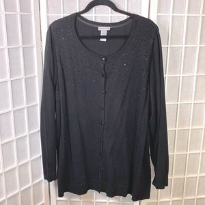 Woman’s cardigan button sweater black with black stone embellishments 2X